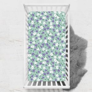 Odot Drap Housse pour Lit de Bébé, Impression de Fleurs Draps Housses Enfants Respirant Douce Extensible Protège Matelas pour Lit Bébé, Berceau, Lit Parapluie (Bleu,90x140 cm) (Odot, neuf)