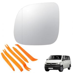 Verre de R&eacute;troviseur Pemplacement pour VW T5 (2010-2015) T6 (2016-2021) VW Transporter Caravelle(2014-2018) Chauffant Asph&eacute;rique avec Plaque de Support R&eacute;troviseur Ext&eacute;rieur R&eacute;glable(Gauche) (JUTong, neuf)