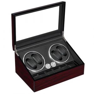 ANWBROAD Remontoir Montre Automatique Ecrins pour Montres Automatiques pour 4 +6 Boîte à Remontoir de Rangement Supersilencieux Luxueux Watch Winder LED Légère 4 Modes de Rotation JWW002Y (ANWBROAD, neuf)