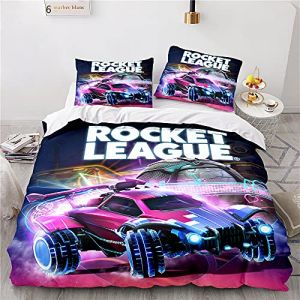 NICHIYOBI Rocket League Parure de lit, housse de couette et taie d&rsquo;oreiller, en microfibre, impression num&eacute;rique 3D, parure de lit en trois pi&egrave;ces (9, 140 x 210 cm + 80 x 80 cm) (NORTTA, neuf)