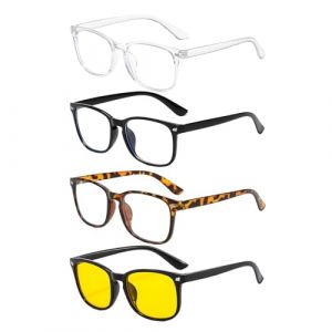 Lot de 4 Paires Lunettes Anti Lumiere Bleue Femme et Homme, Lunette Anti Lumiere Bleue Protection UV400 D'ordinateur Lunette L&eacute;g&egrave;res et Confortables Noir &Eacute;caille L&eacute;opard pour Gaming Lecture Ordinateur (FengShuL, neuf)