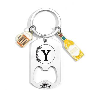 QTZXZX Porte-cl&eacute;s Lettre Initiale Pr&eacute;nom Pour Homme Femme D&eacute;capsuleur Porte-cl&eacute;s Personnalis&eacute; A-Z, Cadeau lettre initiale Id&eacute;e Cadeau Anniversaire, Porte Clef Maison Lettres Alphabet, No&euml;l (Y) (pingxiangshiqitingdianzishangwuyouxiangongsi, neuf)
