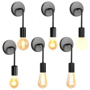 iDEGU Lot de 6 Applique Murale Interieur Industrielle LED Lampe Murale Vintage en Métal Simple Luminaire E27 Éclairage Applique Rétro pour Salon Chambre Couloir Salle de Bain (Type E, Noir, 6 Pack) (IDEGU, neuf)