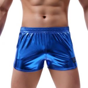 SamHeng Boxer métallique sexy pour homme avec poches Boxer Homme Caleçon Métallique Cuir Verni Brillant Party Plage Boxershorts Disco Club Costumes(Bleu/XL) (QingPo, neuf)