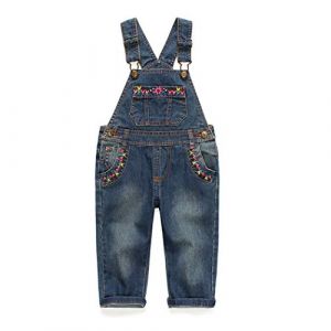 KIDSCOOL SPACE Salopette en Jean pour Fille, Jambe Large, accordéon, Poches à Talons Profonds, Salopette en Jean Cargo, Bleu foncé (kidscool space, neuf)