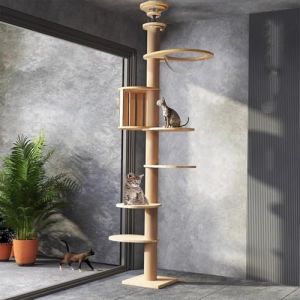 Mekidulu Arbre à chat tendeur de plafond - Corde en sisal de 11 cm de large - Pour arbre à chat, capsule spatiale, cage à chat, 4 plateformes, hauteur réglable - Arbre à chat au plafond (240 à 280 cm) (warmeng, neuf)