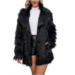 Susenstone Manteau en Fausse Fourrure Femme,Manteau Polaire Shaggy Chaude Veste Femme Fluffy Manteau en Fausse Fourrure Élégant Col Carré Longue Fausse Fourrure Femmes Manteau Fausse Fourrure (⭐⭐⭐⭐⭐Susenstone, neuf)