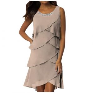 WVONIF Robe Longue Femme Ete Robe D'hotesse Femme - Mode D'été Femmes Décontracté Lâche Manches Courtes Col Rond Imprimer Frande Taille Robe Robe Mariée Robe Chemise （ Kaki, XL (BAULMD（90% Big Promotion Without Discount Code ）, neuf)