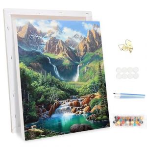 MEIYUDA Peinture par Numero Adulte avec Cadre Paysage, Rivière de Montagne Kit de Peinture à l'Huile sur Toile par Numéro, Débutants Peinture Acrylique Pigmentée, Decoration Maison Cadeau 30x40cm (JINBEIKANG, neuf)