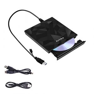 Lecteur DVD externe USB 3.0 Type-C Portable CD DVD Graveur Optique DVD Lecteur DVD/CD +/-RW Lecteur CD externe pour ordinateur portable de bureau avec Win11/Win10/Win8/Apple MacPro/MacBook/OS (Antika-UK, neuf)