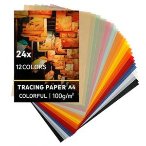 24 feuilles de papier calque coloré A4 – papier vitrail de qualité pour travaux manuels, lanternes, impression, dessins, scrapbooking et projets créatifs pour enfants. (GLOBEXAR Ltd., neuf)