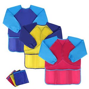 YiliYa 3 pcs Blouse Peinture Enfant, Tablier de Peinture Imperméable Blouse de Peinture pour Enfant Manche Longue,pour Peinture,Cuisine, Coloriage,Nourrissage （2-8 ans） (lupingmaoyi, neuf)