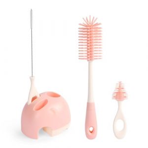 Vicloon Goupillon Biberon Silicone, 4 en 1 Ensemble de Brosse de Nettoyage pour Bébé, Brosse de Nettoyage de Biberon en Silicone avec Support de Rangement, pour Paille Thermos Gobelet (Rose (HANSBUY, neuf)