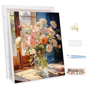MEIYUDA Encadr&eacute; Peinture par Numero Adulte, Fleurs du Matin Kit de Peinture &agrave; l'Huile sur Toile par Num&eacute;ro, D&eacute;butants Peinture Acrylique Pigment&eacute;e, Decoration Maison Cadeau 30x40cm (JINBEIKANG, neuf)