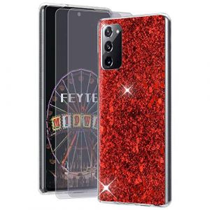 Feyten Coque pour Galaxy Note 20 5G / 4G avec Film de Protection &eacute;cran [Lot de 2],Mince Brillant Bling Paillettes Anti-Rayures TPU Silicone Souple Housse pour Samsung Galaxy Note 20 5G / 4G (Rouge) (Feyten, neuf)