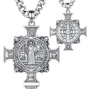 EUDORA Harmony Ball Collier en Argent Sterling 925 avec M&eacute;daille de Saint Beno&icirc;t et Croix de San Benito pour Homme et Femme, Pendentif Amulette de Saint Beno&icirc;t Bijoux Chr&eacute;tiens Cadeaux, 55,9 + 50,8 cm (EUDORA Harmony Ball, neuf)