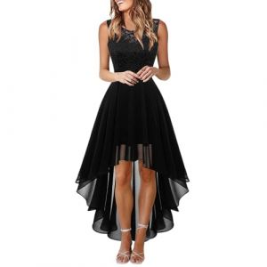 Robe de Cocktail Femme Longue Robes Soir&eacute;e en Dentelle Mousseline de Soie Robes Chic El&eacute;gant sans Manches Sexy Robe Asym&eacute;trique (Miuiakoal, neuf)