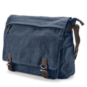 Trendhim Lucleon by Sac Messenger Homme en Toile Résistante Bleu | Sacoche Bandoulière avec Compartiment Ordinateur et Détails en Cuir | Sac Casual Stylé pour Travail & Voyage (Trendhim, neuf)