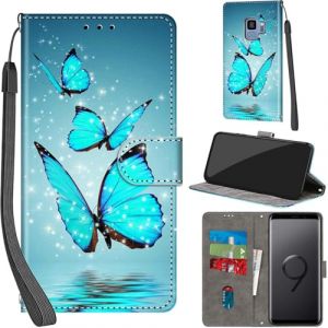 PHINIENLAND Coque pour Samsung Galaxy S9 Cover [Housse en Cuir PU Premium] [Etui &agrave; Rabat] [Pochette de Portefeuille], &Eacute;tui de Protection pour Samsung S9,Papillon Vert (TYLP BUSINESS, neuf)