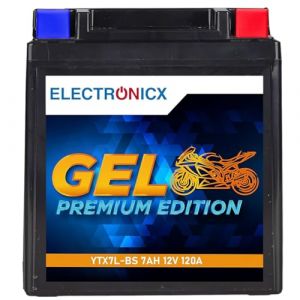 Electronicx, GEL, batterie moto YTX7L-BS - 12V 7Ah 120A &ndash; batterie de d&eacute;marrage sans entretien, compacte, r&eacute;sistante aux vibrations, scell&eacute;e et &eacute;tanche avec technologie GEL &ndash; mobylette et ATV. (Electronicx, neuf)