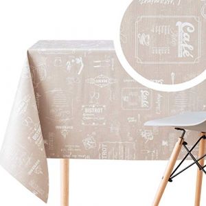 KP HOME Toile Cir&eacute;e Rectangulaire 250x140cm, Cr&egrave;me Beige Nappe Plastique en PVC Essuyable pour Int&eacute;rieur et Ext&eacute;rieur, Facile &agrave; Nettoyer, Imperm&eacute;able en Vinyle - Motif de Restaurant Menu Tableau R&eacute;tro (BonizStyle, neuf)