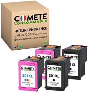 COMETE, Marque Française - 301XL - 4 Cartouches d'encre Compatible avec HP 301 XL - pour imprimante HP DeskJet 1000 1050 2050 2510 Envy 4500 4502 5530 OfficeJet 2620 4630 4632 (2 Noir et 2 Couleur) (comete consommable, neuf)