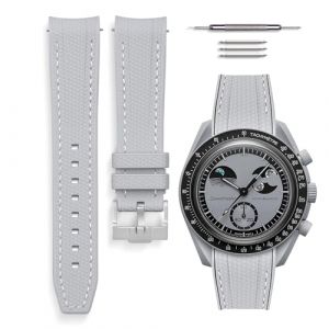 HORACE Bracelet de montre universel en silicone liquide 20mm - Compatible Omega x Swatch MoonSwatch - Kit de montage inclus (Gris Clair/Couture Blanche) (LCGlobal, neuf)