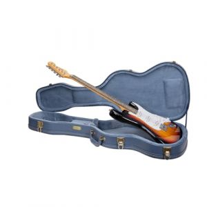 Crossrock &Eacute;tui Guitare &Eacute;lectrique SG Style Gibson | Finition Bois Sculpt&eacute; Smoke Blue, Velours Bleu Monochrome, Serrure &ndash; Relief Series Premium (Musicasesupplier-FR, neuf)