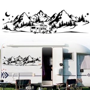 Autocollant Voiture, Stickers Voiture, Noir Autocollant Camping Car, Montagnes Autocollants pour Camping-car, Camionnette, Caravane, 100 x 28 cm (VSPEK, neuf)