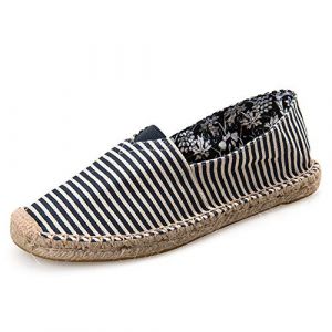 Surwin Espadrilles Femme Couples, Été Casual Élégant Confort Respirant Plate Loafers Chaussures avec Semelle Tissée (Rayures Bleu Marine,43.5 EU= 275mm /45CN) (Yiwin, neuf)