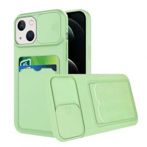 Wousunly Compatible avec Coque iPhone 13 Mini Antichoc avec Porte Carte, Etui iPhone 13 Mini Silicone avec Protection Cache Camera Coulissant Coque de Telephone Ultra Fine Housse (Vert) (Wousunly, neuf)