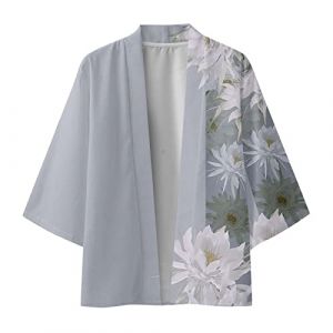 Duohropke Happi Kimono Haori Veste de Nuit pour Homme et Femme Yukata Manteau uni l&eacute;ger Cardigans Mixtes Blouse Ample Veste Ample Robe (PANGCON, neuf)