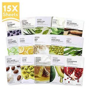 The Face Shop Facial Mask Sheets (15 Treatments), Real Nature Full Face Masks Peel Off Disposable Sheet (Pack of 15), Anti Aging Firming Moisturizing Essence (HelloKBeauty, neuf)