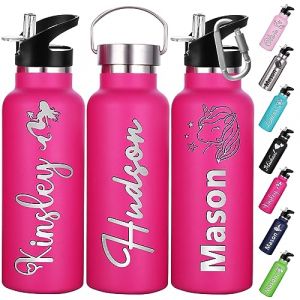 Xihedfd Gourde Personnalisée Avec Paille 350ml 750ml Nom Gravé Logo Bouteille Isotherme Bouteille d'eau Personnalisée En Acier Inoxydable Cadeau pour l'École Le Sport Le Bureau l'Extérieur (XingheUS, neuf)