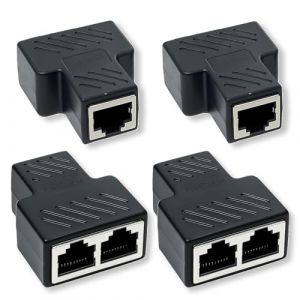 4PCS Prise Ethernet Double, R&eacute;partiteur 2 Ports Adaptateur RJ45, Coupleur Raccord vers LAN, Doubleur R&eacute;partiteur Cable Ethernet Compatible Cat5, Cat5e, Cat6, Cat7 (HaoShiShiDa, neuf)