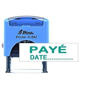 Payé Avec Date Pré Encre Personnalisé Auto-Encreur Tampon En Plastique Brillant S-842 Verte 14 X 38 Mm (Good Win, neuf)