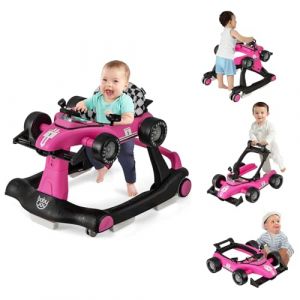 COSTWAY Trotteur Bébé Fille Pliable 4 en 1 avec 3 Hauteur Réglable, Trotteur Marche Bébé Garçon Évolutif avec Musique & Lumière, Roues Silencieuses, 5 Patins Antidérapants pour 6-18 Mois (FDS GmbH, neuf)