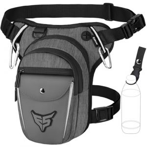 Eshow Sacoche de Jambe Moto Capacité Extensible, Sac Banane Femme Homme avec Bande Réfléchissante, 1 Clip à Gourde, 2 Mousquetons pour Randonnée Pêche Gris (HomyFy, neuf)
