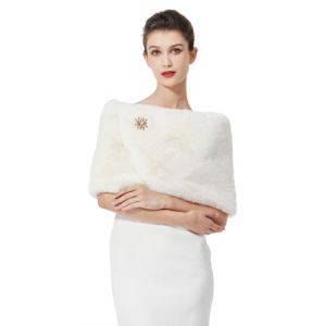 BEAUTELICATE Ch&acirc;le &Eacute;tole En Fausse Fourrure &Eacute;charpe De Femme Mariage Hiver Autumn Sur Robe de Soir&eacute;e Mari&eacute;e C&eacute;r&eacute;monie F&ecirc;te Demoiselle d'honneur(Taille unique, Am&eacute;lior&eacute; - Ivoire) (BEAUTELICATE-FR, neuf)