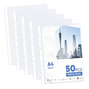 Agoer 50 Pochettes Plastiques Perfor&eacute;es A4 Cristal,160Microns Extra &eacute;pais Pochette Plastique A4 Perfor&eacute;es,Pochette Classeur Transparente Pour Prot&eacute;ger le Papier, les Fichiers et les Documents (Agoer, neuf)