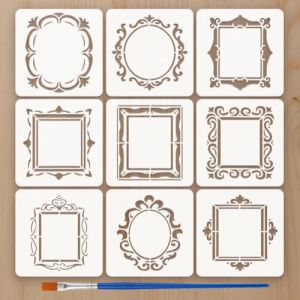 FINGERINSPIRE 9Pcs Pochoir en Forme de Cadre pour Peindre Au Pinceau 15x15cm Pochoir en Plastique R&eacute;utilisable pour Peinture sur Bois Murs Tissus et Meubles Carr&eacute; Rectangulaire Circulaire Ovale (FINGERINSPIRE FR, neuf)