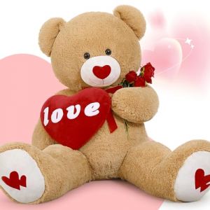 MorisMos XXL Ours en Peluche Géant avec Love, 130cm Grand Ours Peluche Brun Nounours Geant Kawaii Teddy Cadeau pour Petite Amie Enfant Anniversaire Saint Valentin Decoration (FUIYWIKE, neuf)