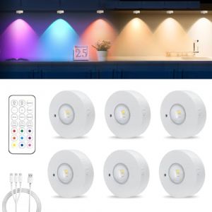 MERTTURM Eclairage D'armoire, Sans Fil LED Rechargeable Aimantée, 3 Températures de Couleur + 9 RGB Lumiere LED Vitrine, Dimmable Lampe de Placard pour Vitrine, Armoire, Cuisine[6 pièces] (MUYO DIRECT, neuf)