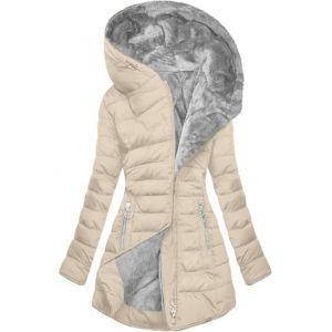 WOWEI Manteau Femme Longue Matelass&eacute; Polaire Doubl&eacute; Manteau D'Hiver Veste &Eacute;pais Chaud Parka Blouson Cardigan &agrave; Capuche El&eacute;gant Veste Imperm&eacute;able Outercoat avec Zipp&eacute; et Poches (Beige, XL) (Alex Shen, neuf)