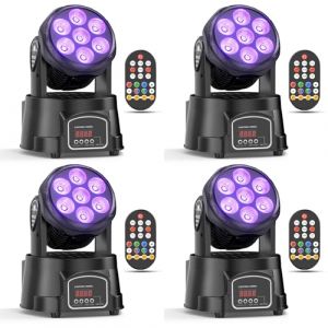 4PCS 7X15W Lyre LED RGBW 4-en-1 Moving Head Wash Disco Lumière Rotative dmx512 Disco Lumière avec Télécommande pour DJ Club Fête Bar Noël Théâtre Mariage (KIEHUS MJHDU, neuf)