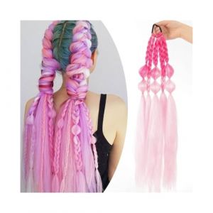 Extension de queue de cheval Perruque queue de cheval tresse de couleur f&eacute;minine 24 pouces simulation bulle tresse tresse fibre chimique queue de cheval tresse Extensions de cheveux(Red and pink) (LONGYUSHENG, neuf)