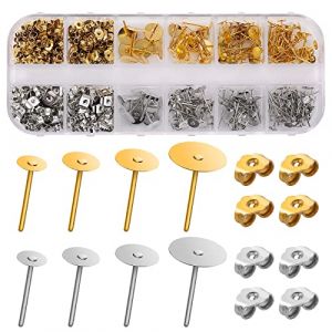 ASTER 400 tiges et fermoirs de boucles d'oreilles en acier inoxydable hypoallerg&eacute;nique avec fermoirs papillon pour la fabrication de boucles d'oreilles, comprend une bo&icirc;te de rangement (4 5 6 8 mm) (scholarluo, neuf)