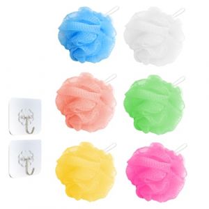 APOMOONS Lot de 6 éponge de Douche Douce Et Durable Fleur de Douche Lavable Maille Massage Grosse Eponge pour Corps Nettoyage Exfoliation Du Avec Crochet, 45g (xinzemei, neuf)