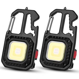 Flintronic COB Lampe de Travail LED Rechargeable, 2PCS 800 Lumen Mini Baladeuse LED Rechargeable, avec Ouvre-Bouteille, Portable Porte-cl&eacute;s Lampe Poche &Eacute;tanche Lampes pour Camping/Urgence/R&eacute;paration (XJYEU, neuf)