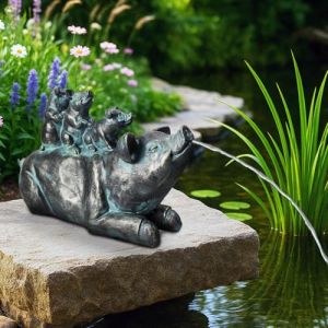 Gargouille solaire avec pompe - Figurine de bassin avec pompe solaire et jeu d'eau - Décoration de jardin en polyrésine aspect bronze - Fontaine solaire pour étang de jardin et cours d'eau (famille (Arnusa-Shop, neuf)